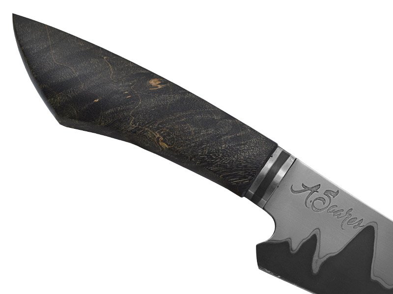 Faca charuteira para colecionador em aço san mai, empunhadura em maple burl estabilizada, 19 cm