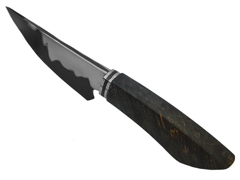 Faca charuteira para colecionador em aço san mai, empunhadura em maple burl estabilizada, 19 cm