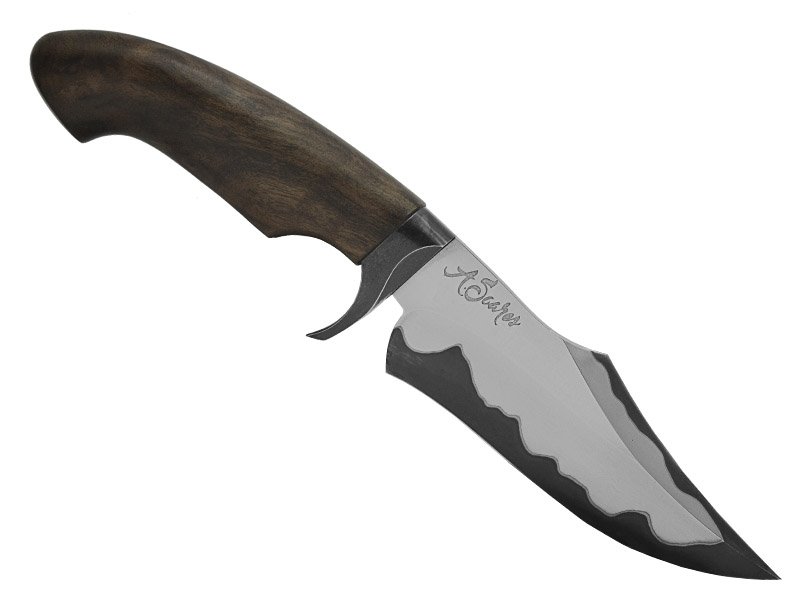 Faca 5 finghter, para colecionador, forjada em aço san mai, empunhadura em radica de imbuia, 25 cm