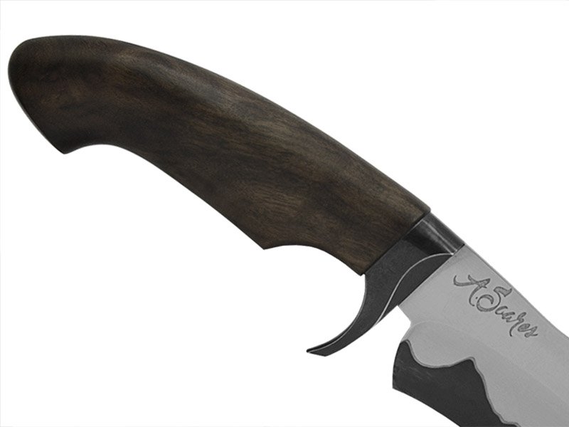 Faca 5 finghter, para colecionador, forjada em aço san mai, empunhadura em radica de imbuia, 25 cm