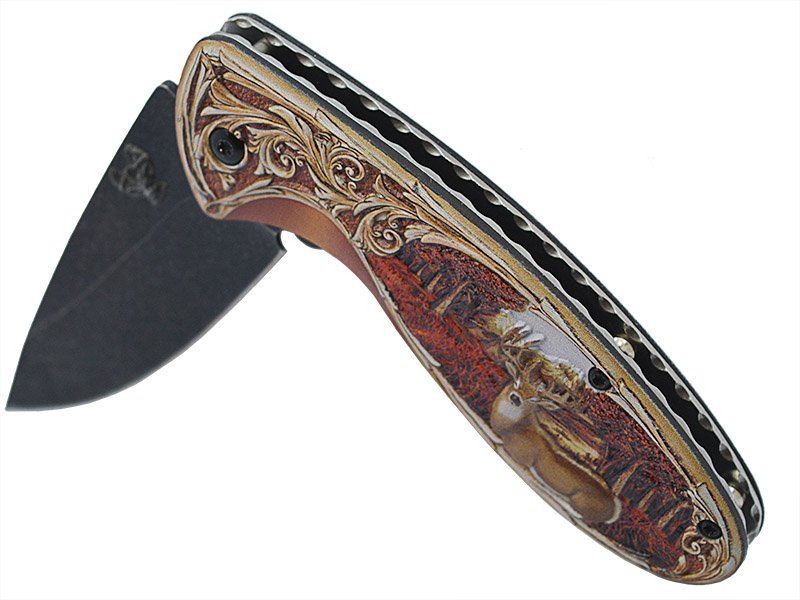 Canivete de caça para colecionador Cervo em aço inox. Empunhadura alumínio, 19cm