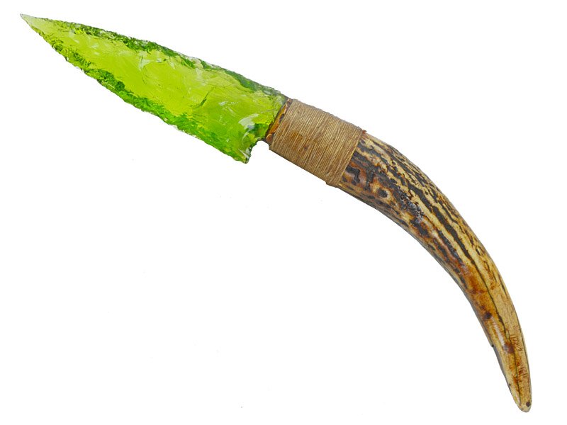 Faca para colecionador em Obsidiana com empunhadura em chifre de cervo, 26 cm