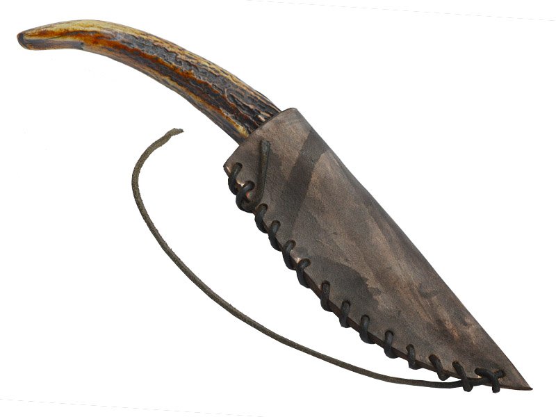 Faca para colecionador em Obsidiana com empunhadura em chifre de cervo, 26 cm
