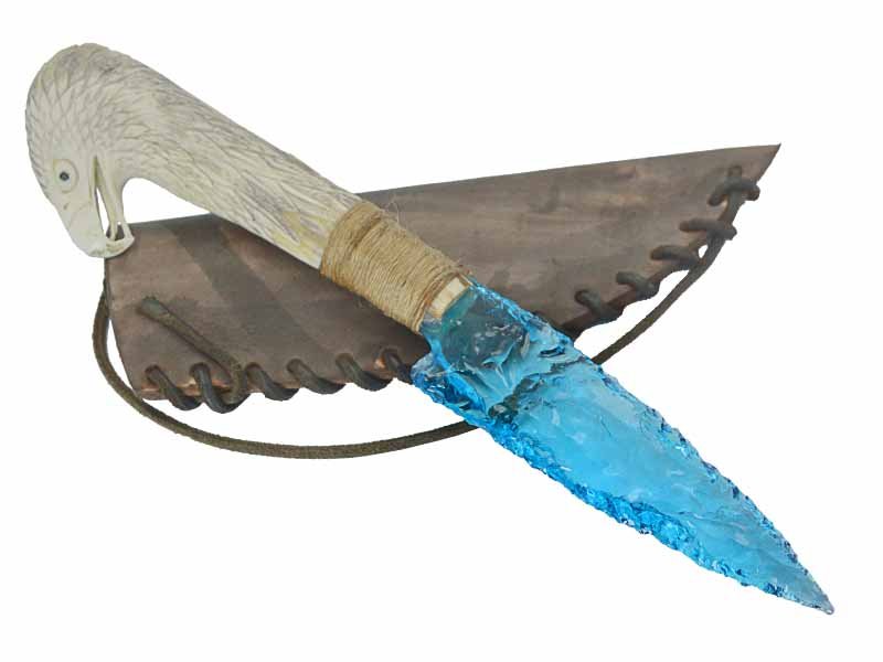 Faca para colecionador em Obsidiana com empunhadura em Chifre de Cervo esculpido, 23 cm