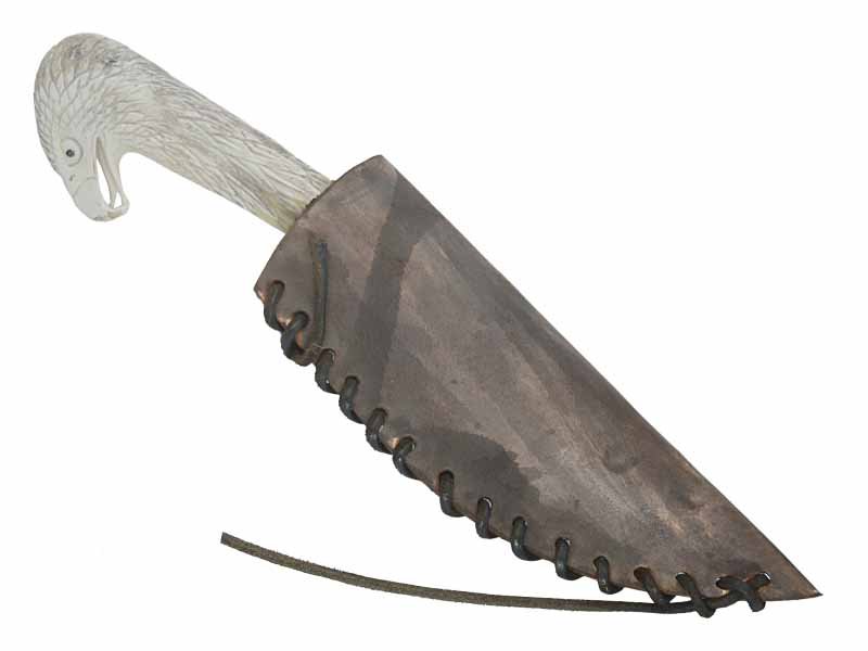 Faca para colecionador em Obsidiana com empunhadura em Chifre de Cervo esculpido, 23 cm