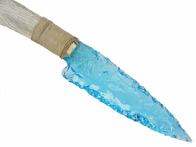 Faca para colecionador em Obsidiana com empunhadura em Chifre de Cervo esculpido, 23 cm