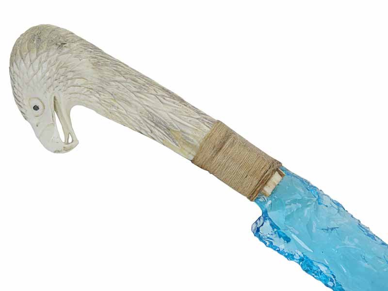 Faca para colecionador em Obsidiana com empunhadura em Chifre de Cervo esculpido, 23 cm