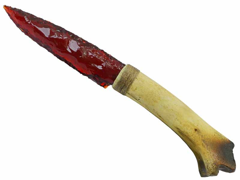 Faca para colecionador em Obsidiana com empunhadura em osso de cordeiro, 24 cm