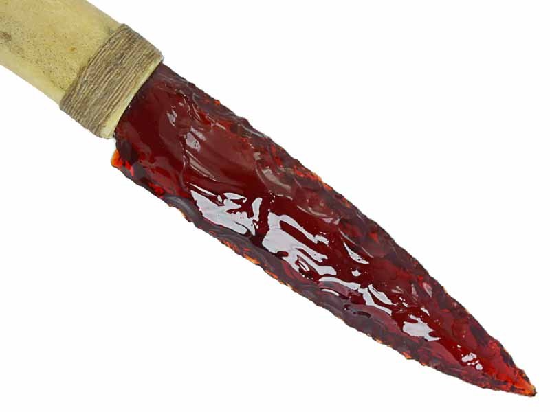 Faca para colecionador em Obsidiana com empunhadura em osso de cordeiro, 24 cm