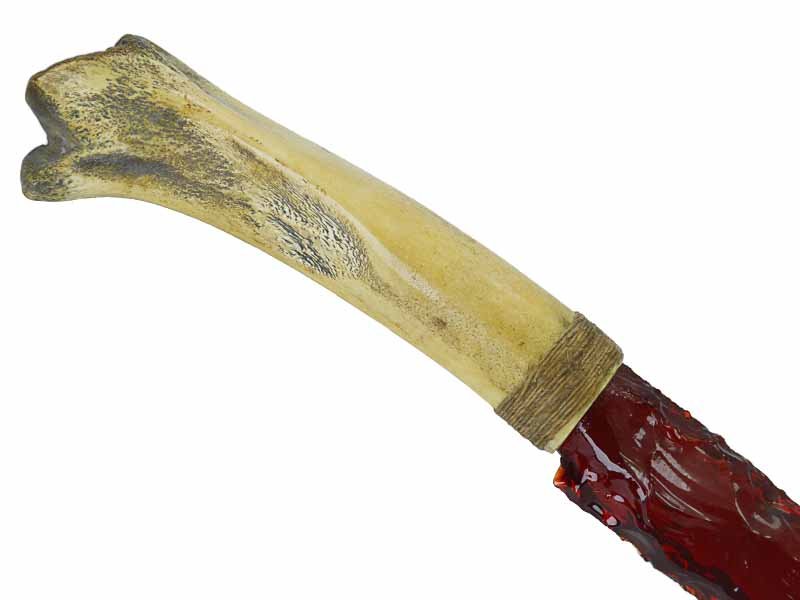 Faca para colecionador em Obsidiana com empunhadura em osso de cordeiro, 24 cm