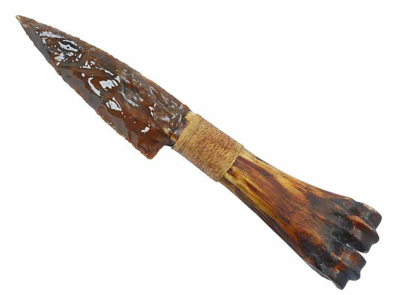 Faca para colecionador em Obsidiana com empunhadura em chifre de cervo, 25 cm