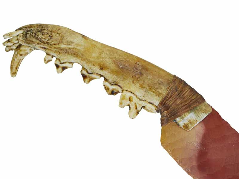 Faca para colecionador em Obsidiana. Empunhadura mandíbula de coiote, 20 cm