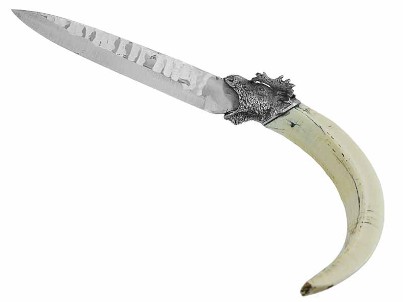 Adellar Filippon faca para colecionador forjada em aço inox, empunhadura em dente de javali, 25 cm