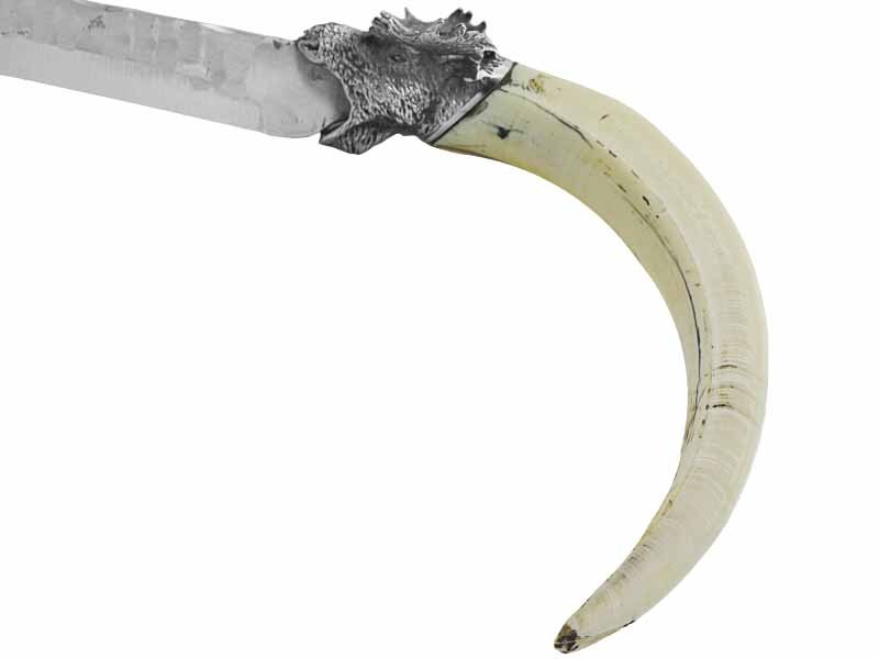 Adellar Filippon faca para colecionador forjada em aço inox, empunhadura em dente de javali, 25 cm