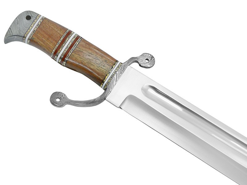 Faca grande para colecionador fuller bowie aço D2. Empunhadura em burl wood, 60 cm