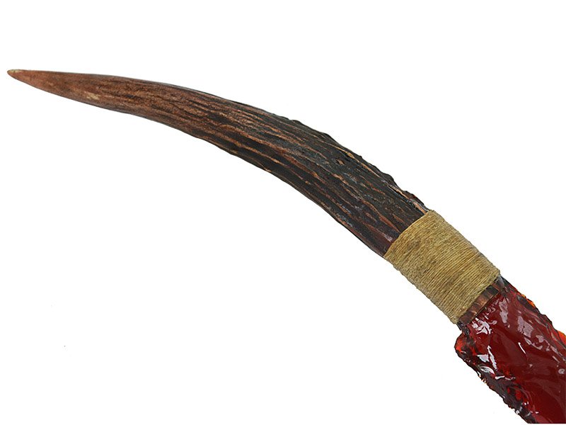Faca para colecionador em Obsidiana verde. Empunhadura em chifre de cervo, 29 cm