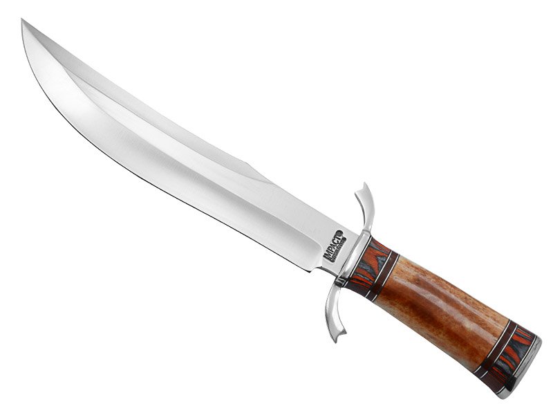 Faca bowie para colecionador em aço D2. Empunhadura em chifre de boi tingido, 37 cm