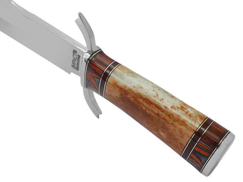 Faca bowie para colecionador em aço D2. Empunhadura em chifre de boi tingido, 37 cm