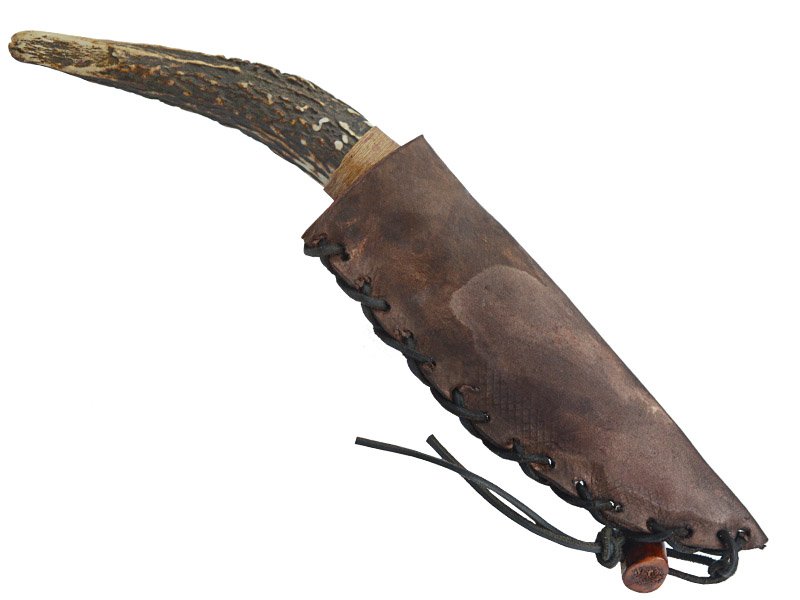 Faca para colecionador em Obsidiana Negra. Empunhadura em chifre de cervo, 29 cm