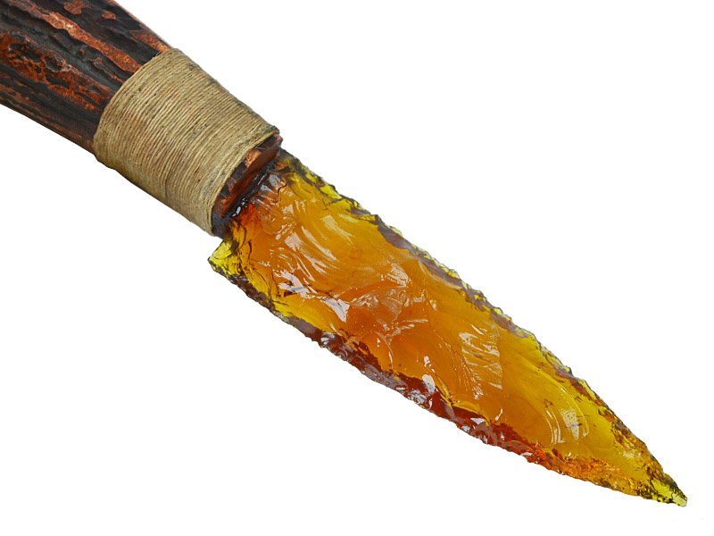 Faca para colecionador em Obsidiana com empunhadura em chifre de cervo, 26 cm