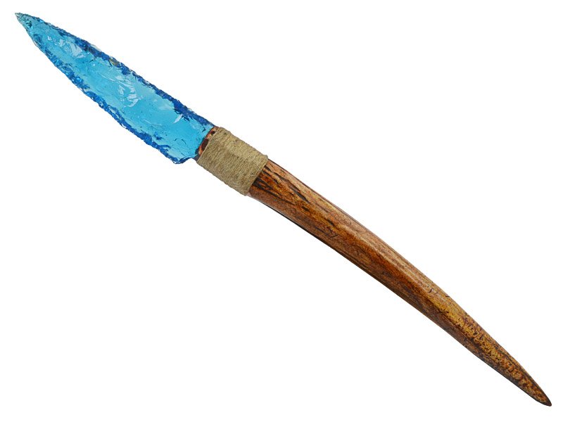 Faca para colecionador em Obsidiana. Empunhadura em chifre de cervo, 33 cm