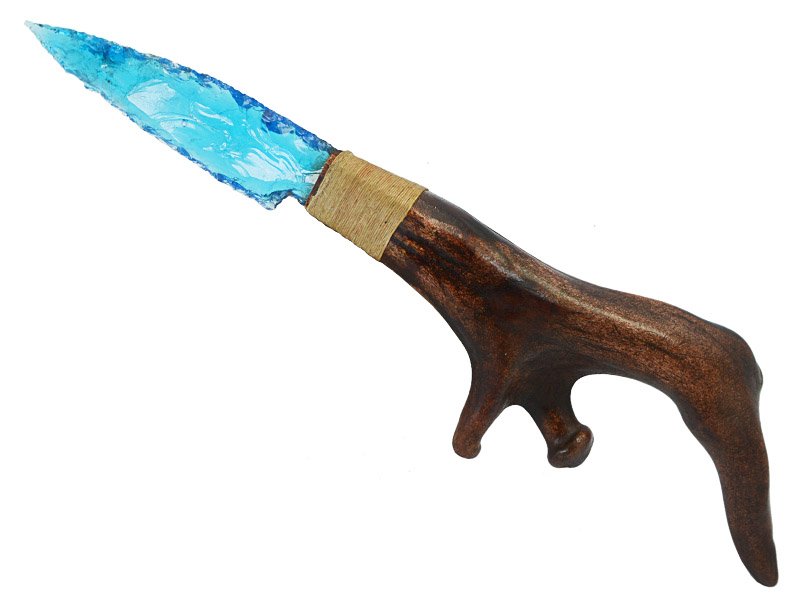 Faca para colecionador em Obsidiana azul. Empunhadura em chifre de cervo, 33 cm