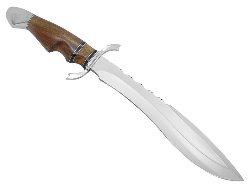 Faca bowie para colecionador em aço D2, empunhadura em nogueira, 43 cm