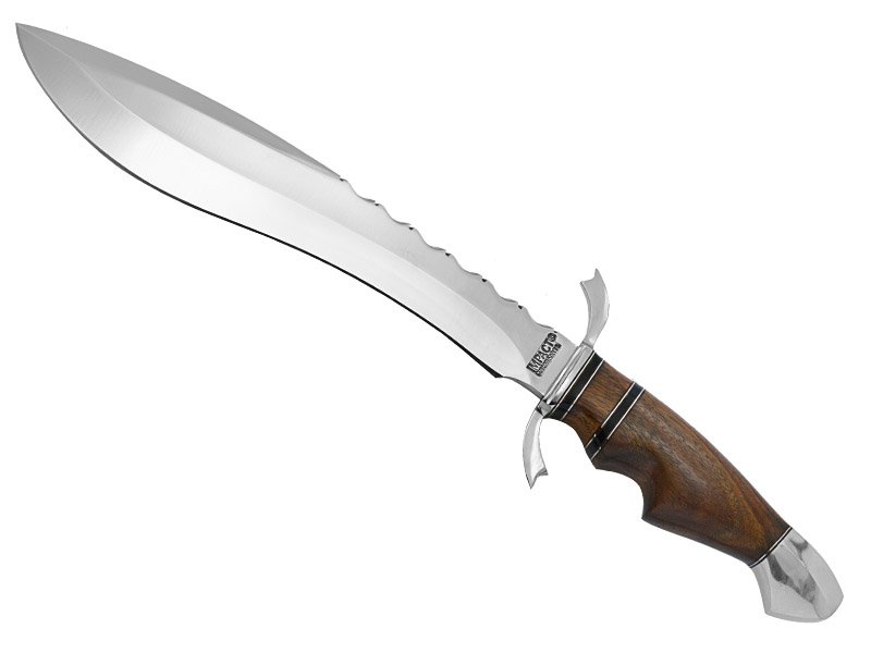Faca bowie para colecionador em aço D2, empunhadura em nogueira, 43 cm