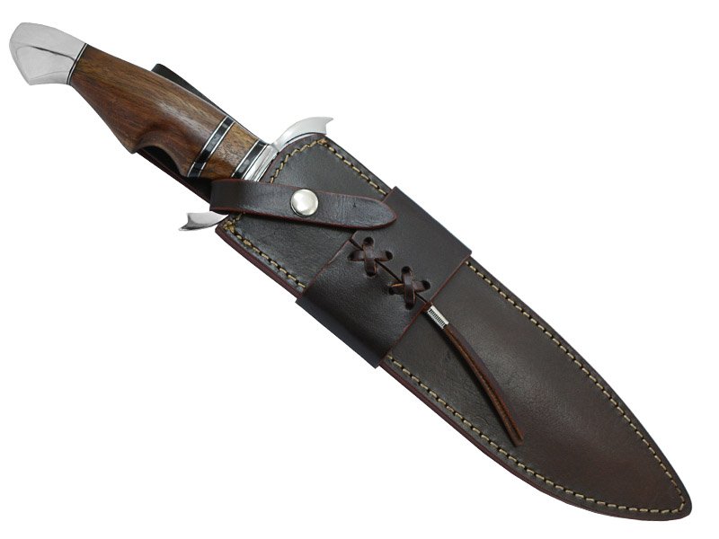 Faca bowie para colecionador em aço D2, empunhadura em nogueira, 43 cm