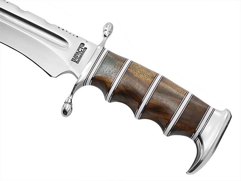 Faca bowie para colecionador em aço D2 fuller. Empunhadura em rádica de roseira, 42 cm