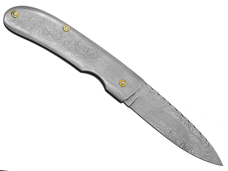 Canivete para colecionador em aço damasco. Empunhadura aço damasco, 19 cm