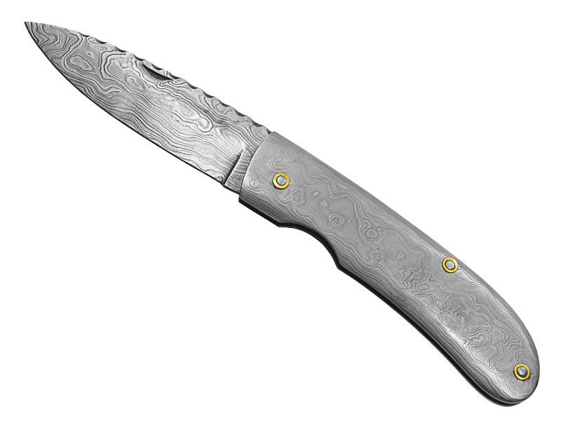 Canivete para colecionador em aço damasco. Empunhadura aço damasco, 19 cm
