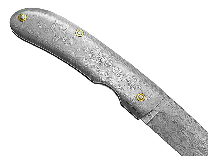 Canivete para colecionador em aço damasco. Empunhadura aço damasco, 19 cm