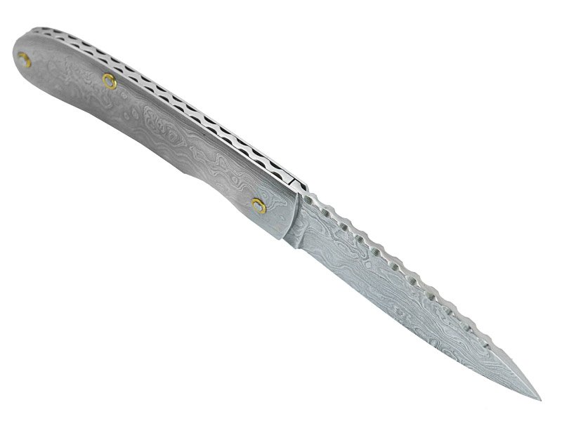 Canivete para colecionador em aço damasco. Empunhadura aço damasco, 19 cm