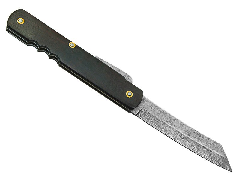 Canivete friction folder para colecionador em aço damasco. Empunhadura em jacarandá da Bahia, 20 cm