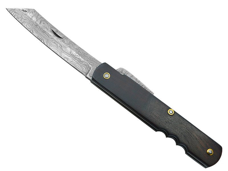 Canivete friction folder para colecionador em aço damasco. Empunhadura em jacarandá da Bahia, 20 cm