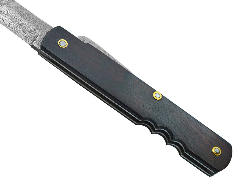 Canivete friction folder para colecionador em aço damasco. Empunhadura em jacarandá da Bahia, 20 cm