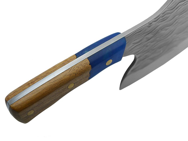 Cutelo em aço 5CR15MOU. Empunhadura em nogueira com resina, 25 cm