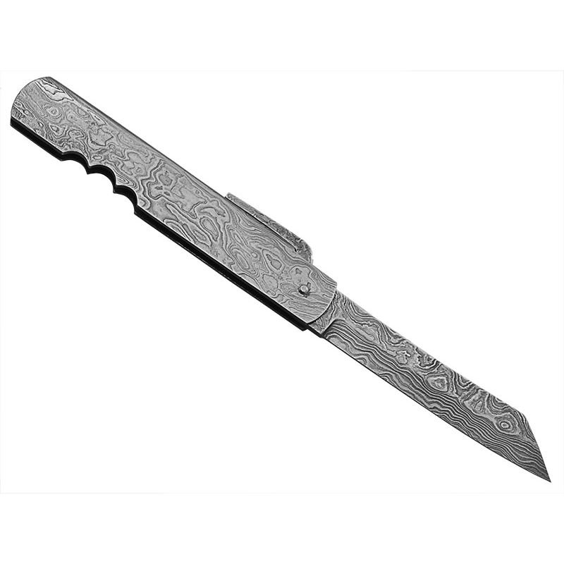 Canivete japones higonokami para colecionador em aço damasco. Empunhadura em aço damasco, 20 cm
