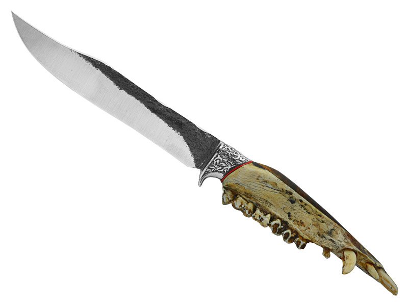 Adellar Filippon faca para colecionador em aço 5160. Empunhadura em mandíbula de porco do mato, 39 cm