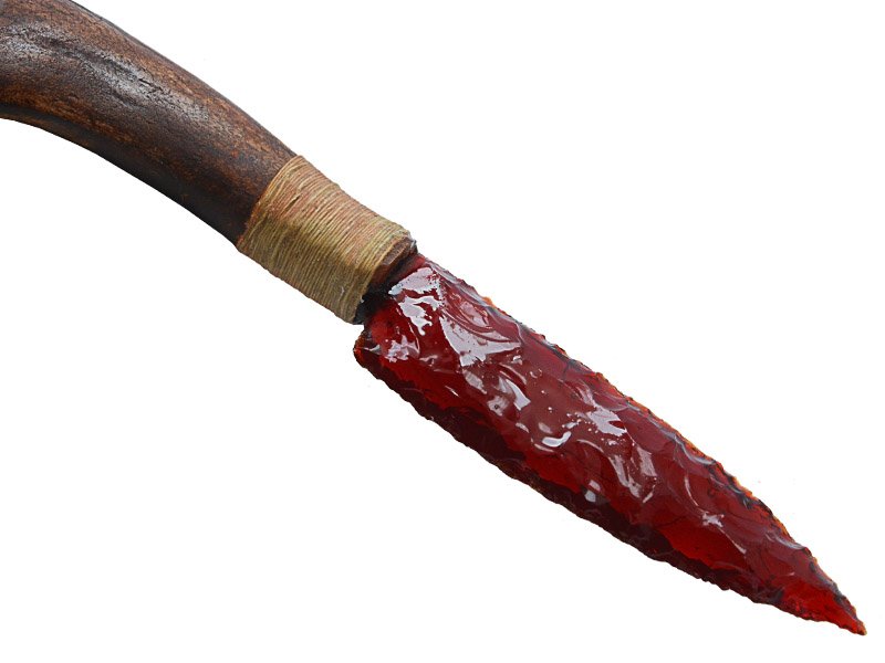 Faca para colecionador em Obsidiana vermelha. Empunhadura em chifre de cervo, 37 cm