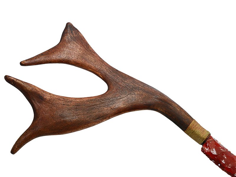 Faca para colecionador em Obsidiana vermelha. Empunhadura em chifre de cervo, 37 cm