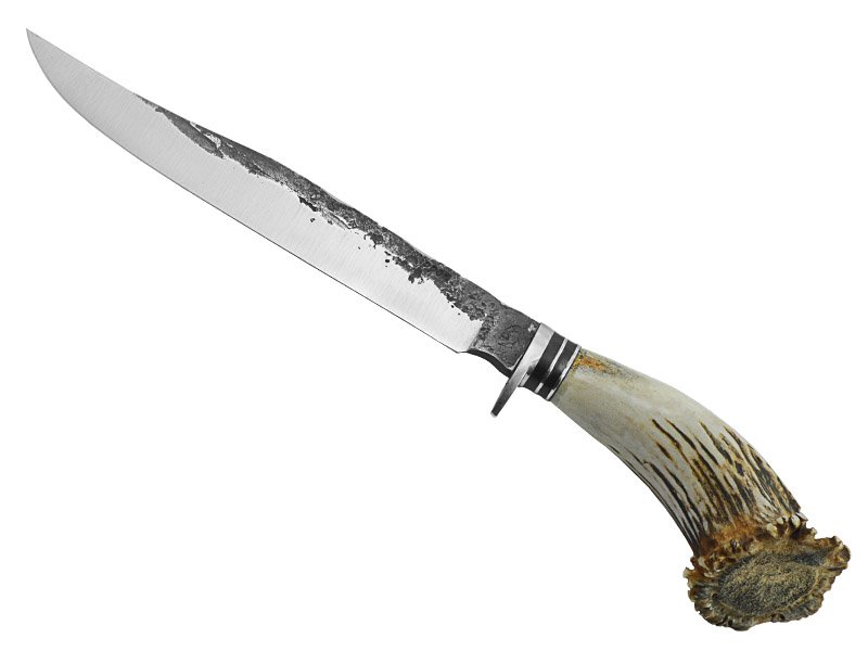 Adelar Filippon faca javalizeira brüt forge para colecionador, forjada em aço 5160. Empunhadura em chifre de cervo, 41 cm