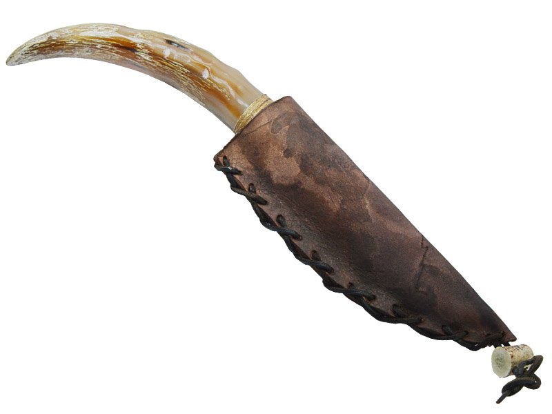 Faca para colecionador em Obsidiana. Empunhadura em chifre de cervo, 31 cm