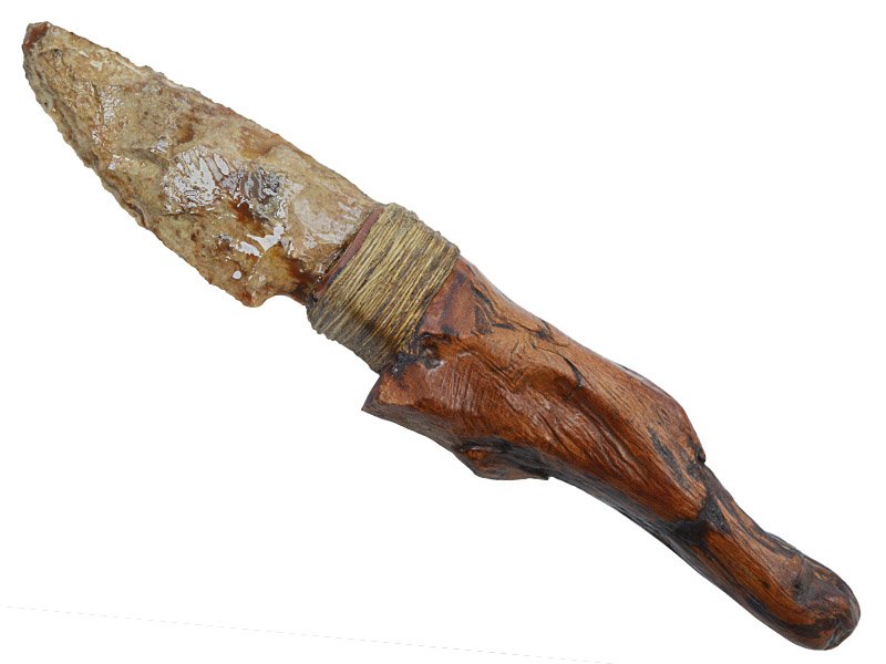 Faca para colecionador em obsidiana. Empunhadura em Bigberry estabilizada, 21 cm