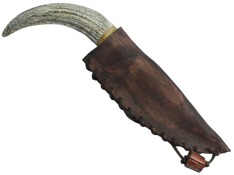 Faca para colecionador em Obsidiana verde. Empunhadura em chifre de cervo, 24 cm