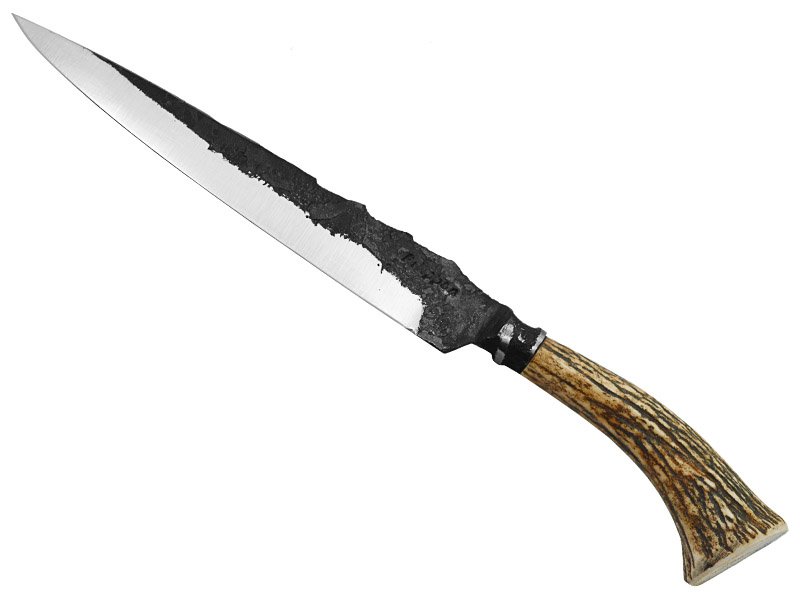 Adelar Filippon faca integral brüt forge para colecionador, aço 5160. Empunhadura em chifre de cervo, 30 cm