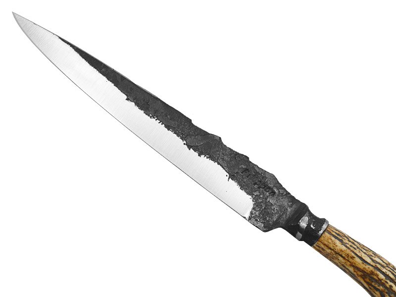 Adelar Filippon faca integral brüt forge para colecionador, aço 5160. Empunhadura em chifre de cervo, 30 cm