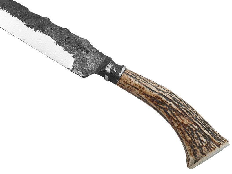 Adelar Filippon faca integral brüt forge para colecionador, aço 5160. Empunhadura em chifre de cervo, 30 cm