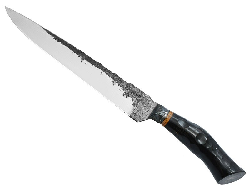 Adelar Filippon faca integral brüt forge para colecionador, aço 5160. Empunhadura em osso escalavrado, 35 cm
